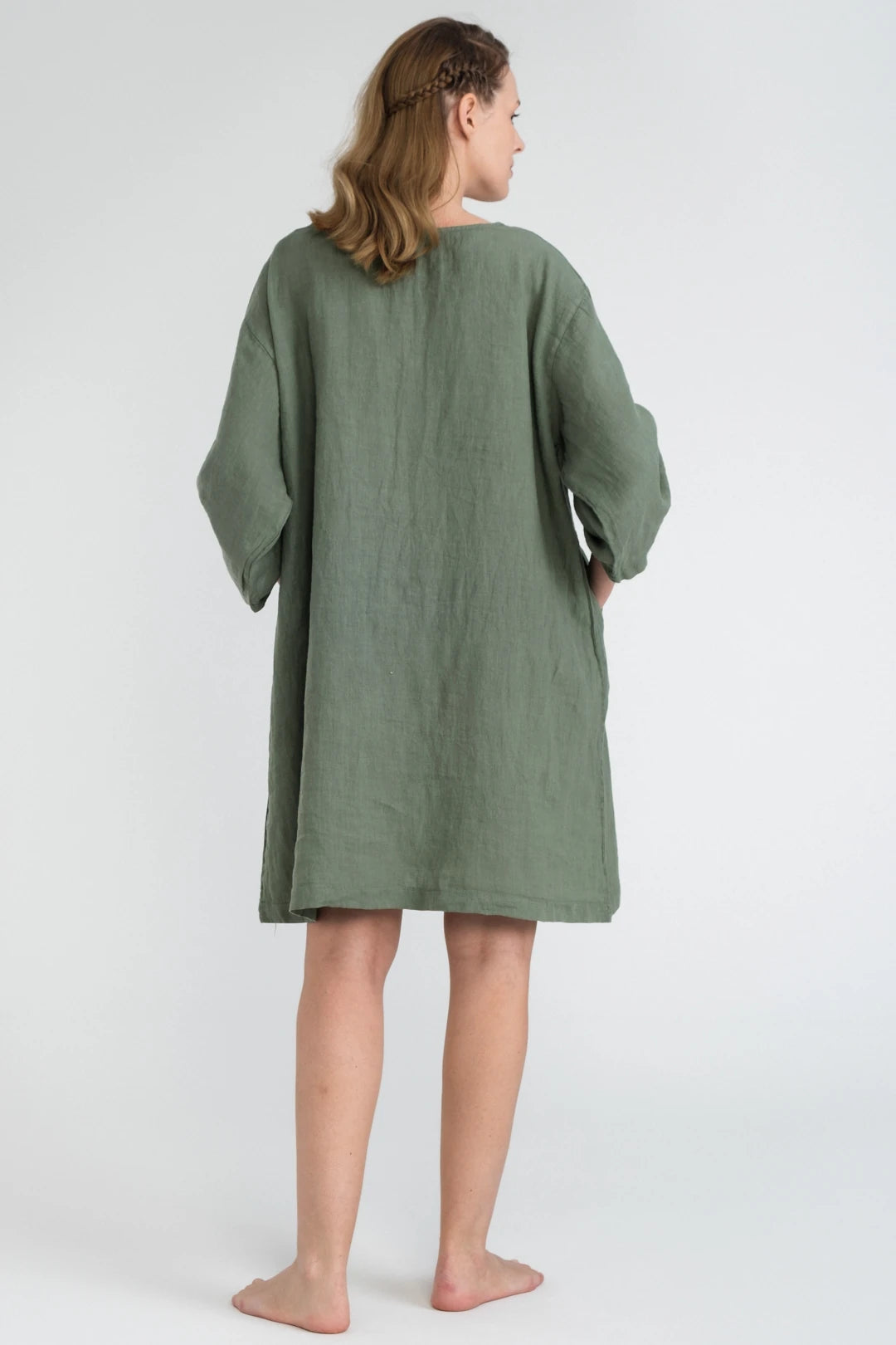 Linen Oversized Mini Dress Sage Green