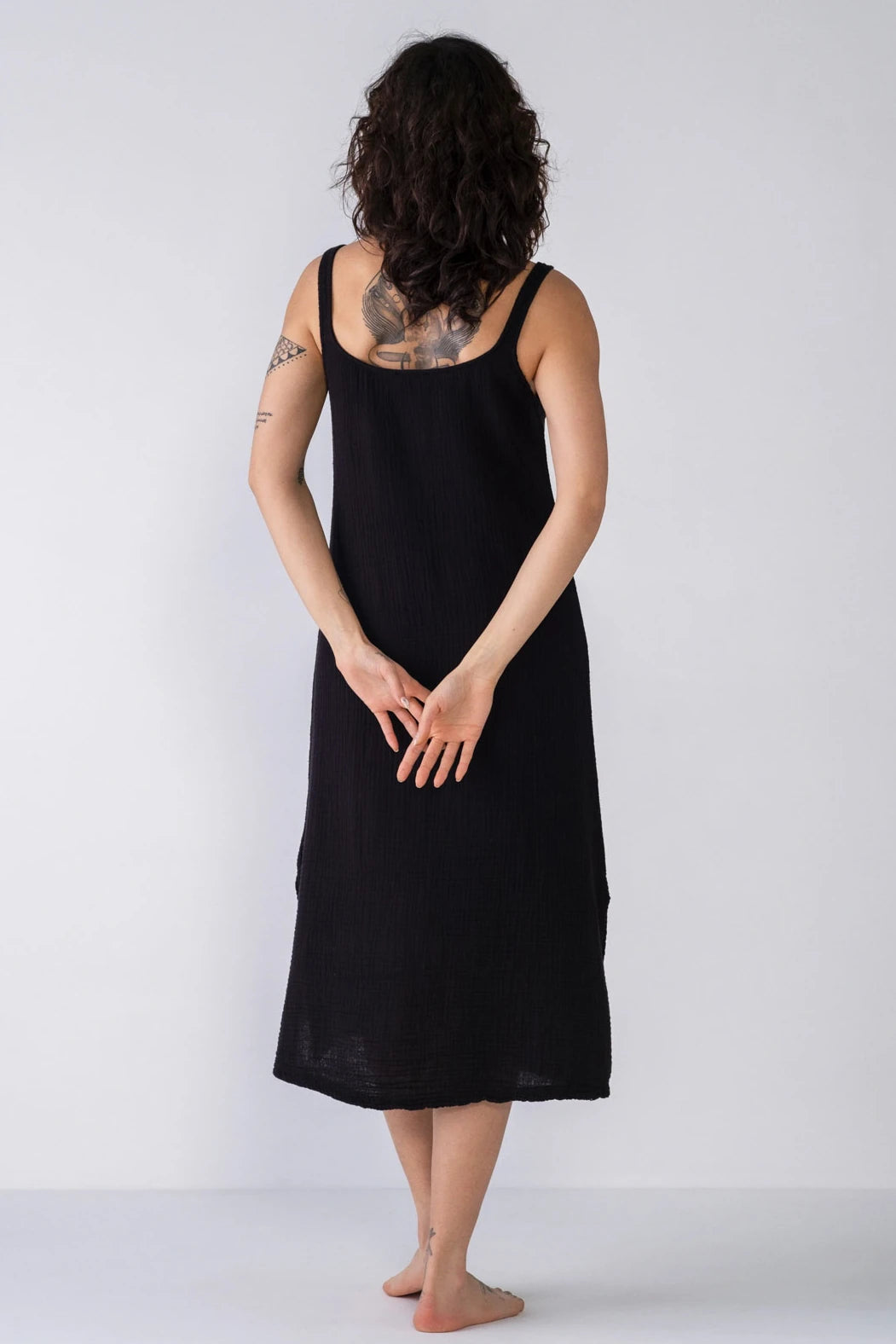 Muslin Cotton Strap Dress - Black
