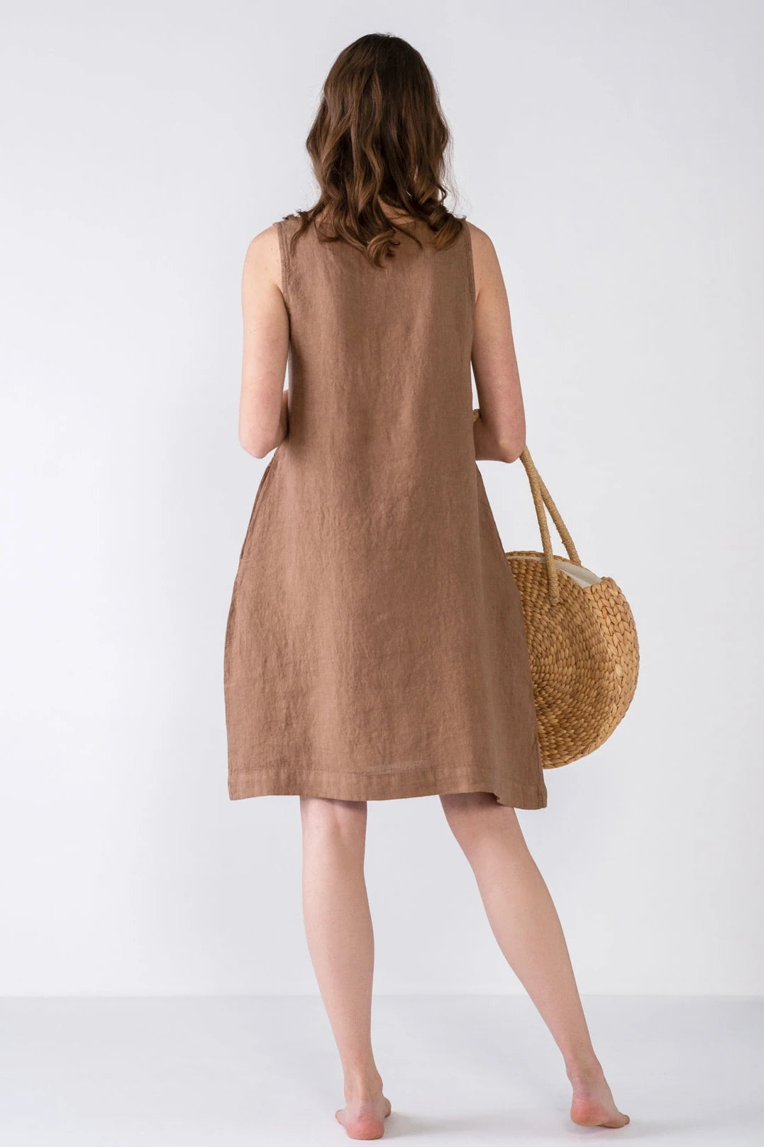 Linen Sleeveless Dress Mocha Brown