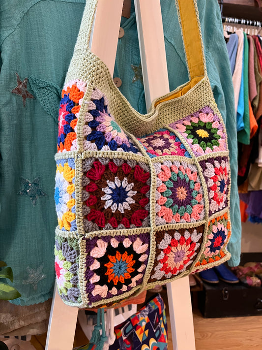 Hand Crochet Side or Crossbody Bag Mint