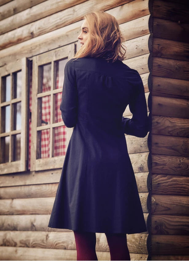 Shirt Collar Long Sleeve Cotton Fit Dress Black