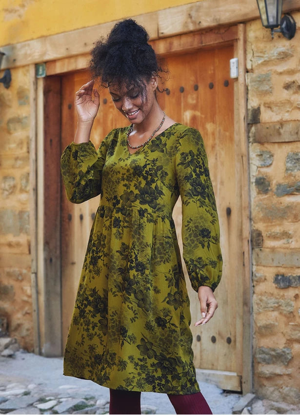 V Neckline Boho Style Long Sleeve  Floral Print Short Dress