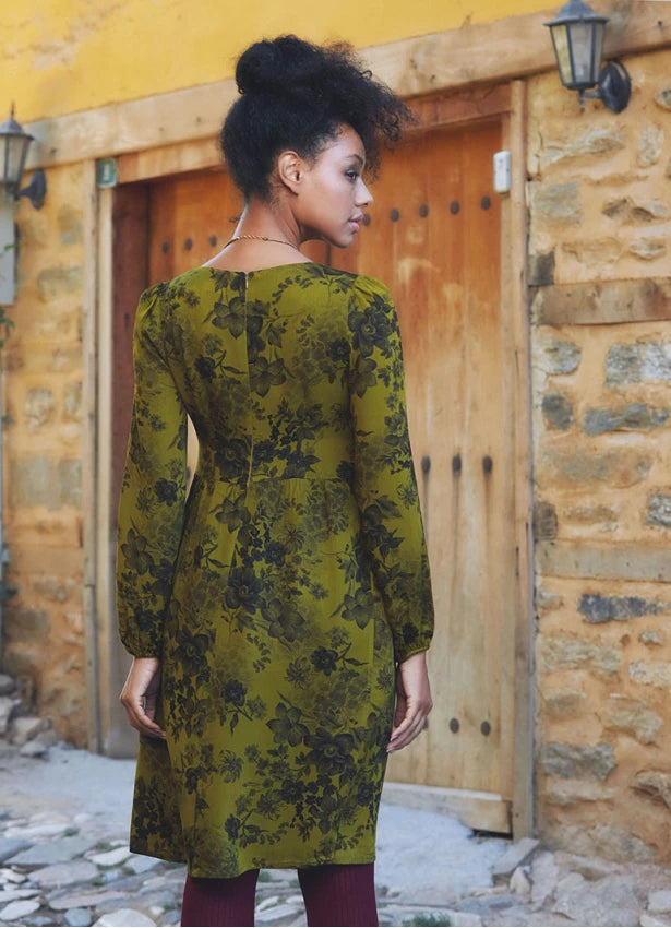V Neckline Boho Style Long Sleeve  Floral Print Short Dress