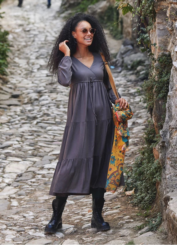 Layered Long Sleeve Grey Dress
