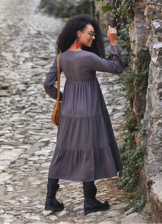 Layered Long Sleeve Grey Dress