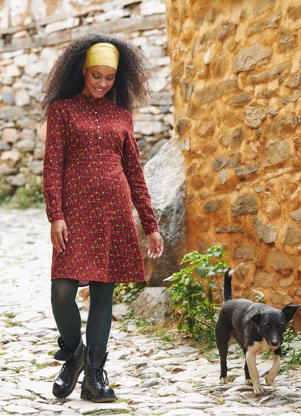 Long Sleeve Red Floral Winter Dress