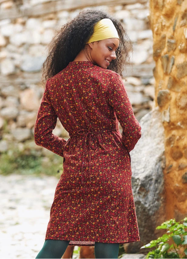 Long Sleeve Red Floral Winter Dress