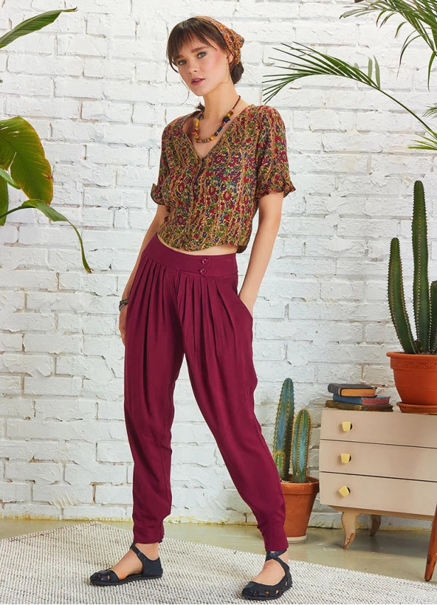 Slim Leg Maroon Pleated Trousers