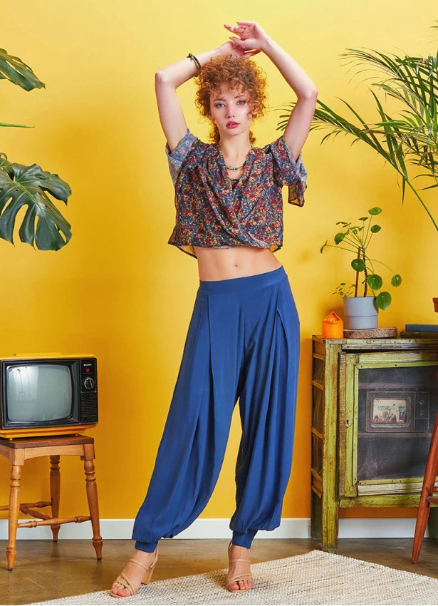 Pleated Baggy Shalwar Trousers Blue