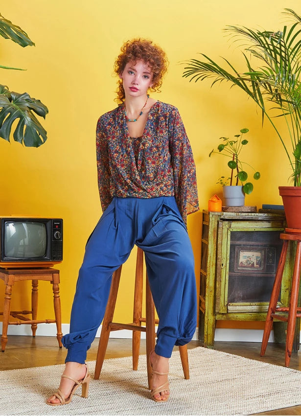 Pleated Baggy Shalwar Trousers Blue