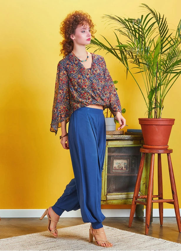 Pleated Baggy Shalwar Trousers Blue