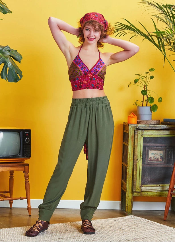 Stylish Khaki Trousers With Elastic Waist