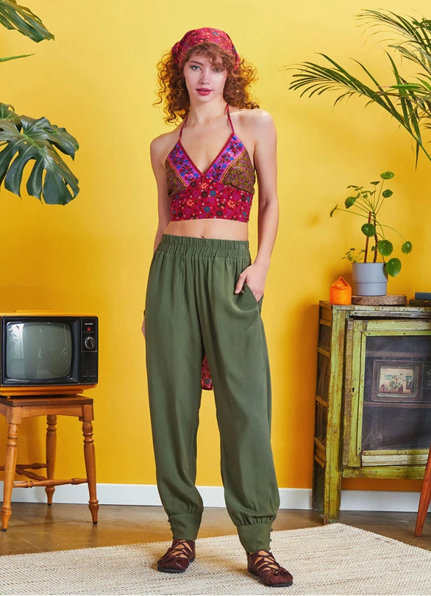 Stylish Khaki Trousers With Elastic Waist