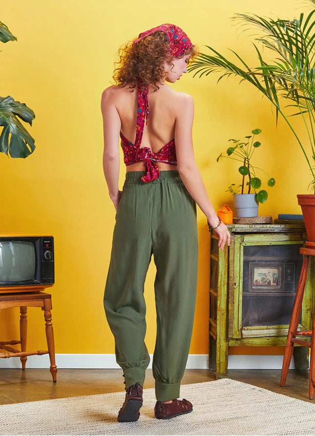 Stylish Khaki Trousers With Elastic Waist