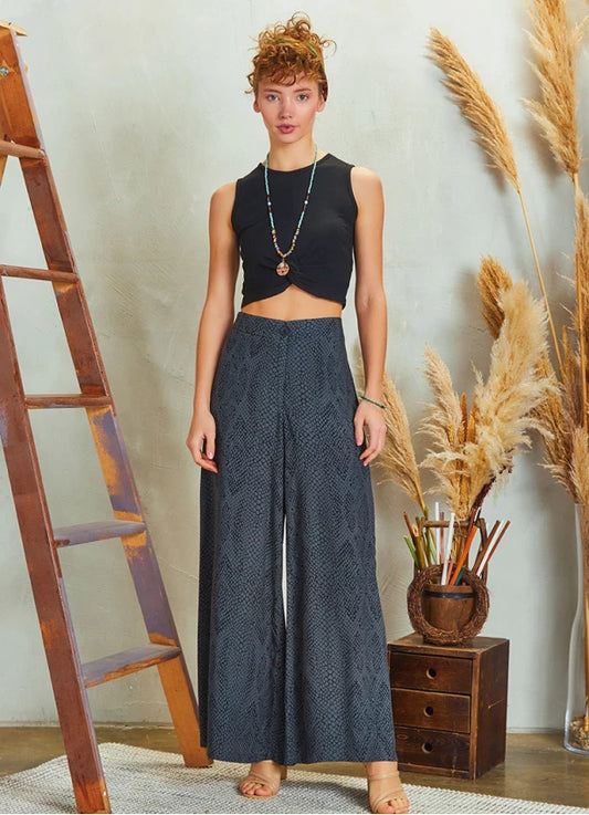 High Rise Wide Leg Palazzo Pants Snake Patterned