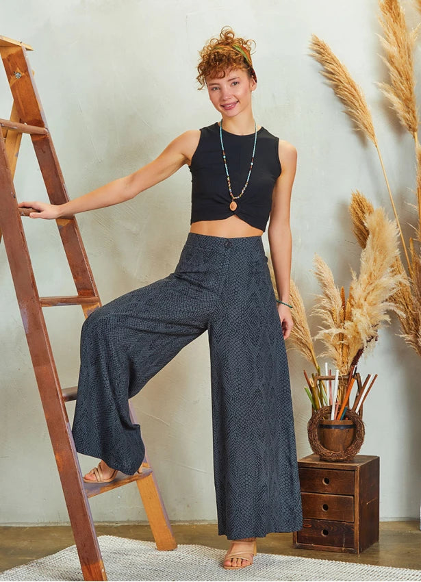 High Rise Wide Leg Palazzo Pants Snake Patterned