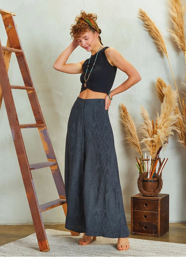 High Rise Wide Leg Palazzo Pants Snake Patterned