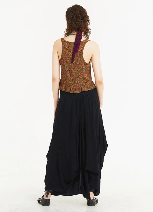 Tie Waist Pocket Detail Black Long Skirt