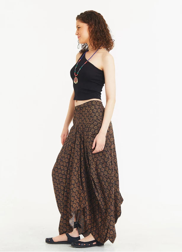 Tie Waist Pocket Detail Long Skirt Brown Black