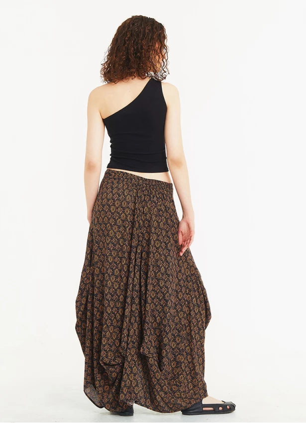 Tie Waist Pocket Detail Long Skirt Brown Black