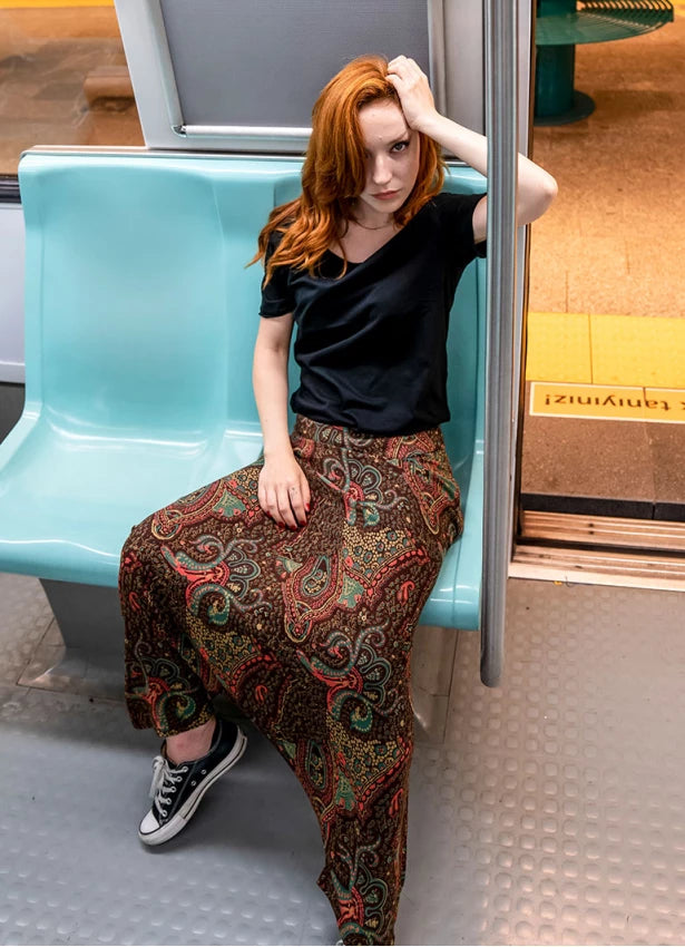 Ethnic Patterned Hidden Zipper Modern Harem Pants