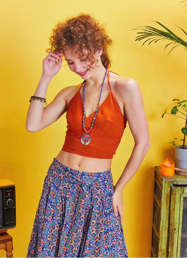 Tie Waist Asymmetrical Hem Detailed Boho Chic Flowy Midi Skirt Multicolor