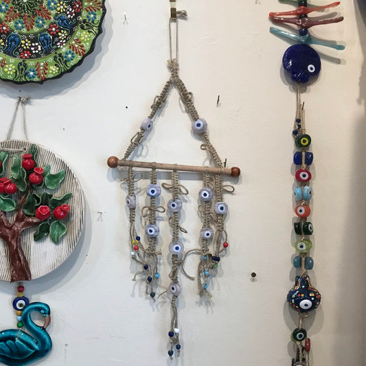 Glass and Wood Evil Eye Wall Hanging