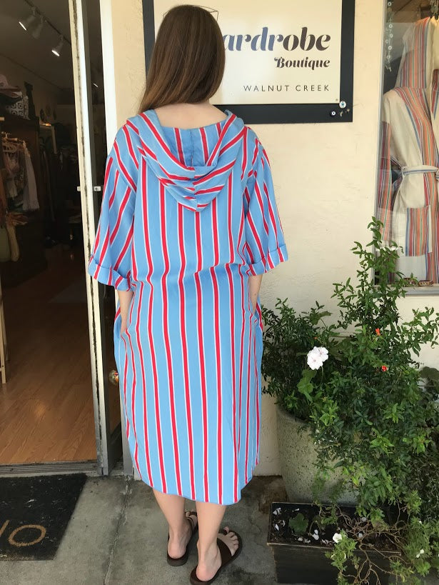 Hooded Striped Beach Dress