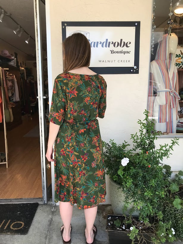 Wide-Neck Green Midi Dress