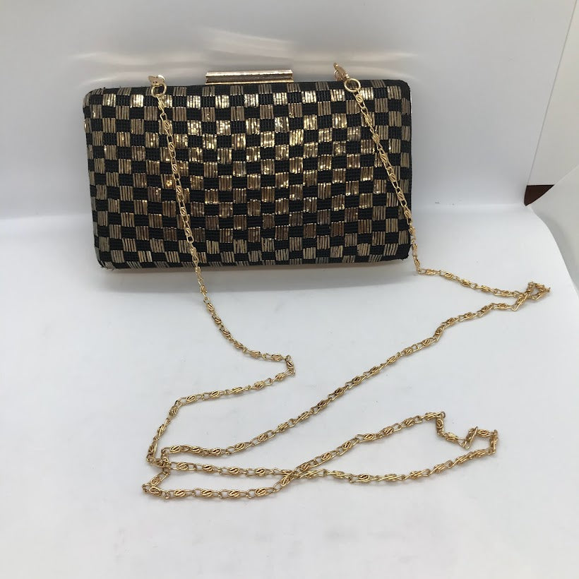 Black and Gold Checkered Clutch