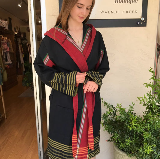 Colorful Striped Black Hooded Robe