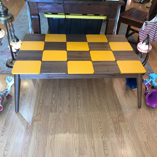 Orange and Brown Checkered Coffee Table