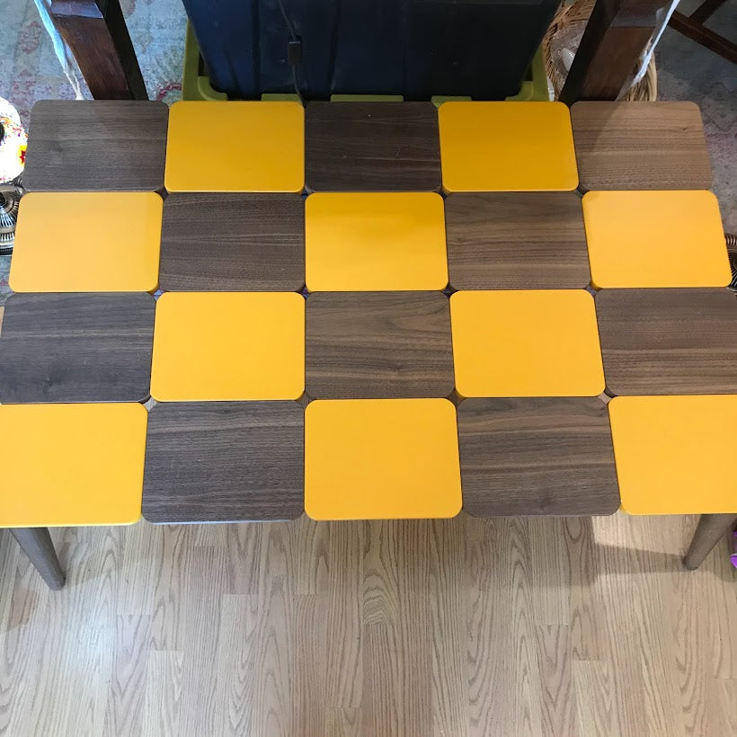 Orange and Brown Checkered Coffee Table