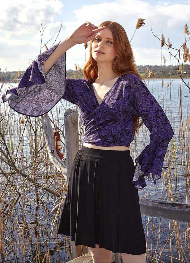 Oranj Flower Gypsy Style Bell Sleeve Crop Top