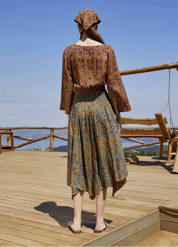 Petrol Pera Asymmetrical Hem Flowy Midi Skirt