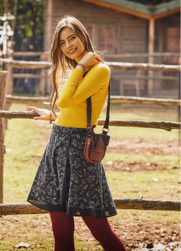 Black Patterned Short Wrap Skirt