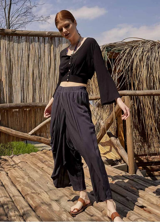 Wrap Front Loose Fit Boho Pants Red