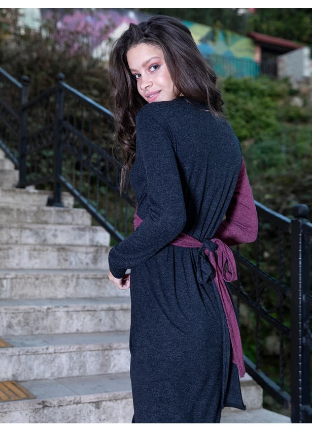 Lace Up V Neck Long Dress