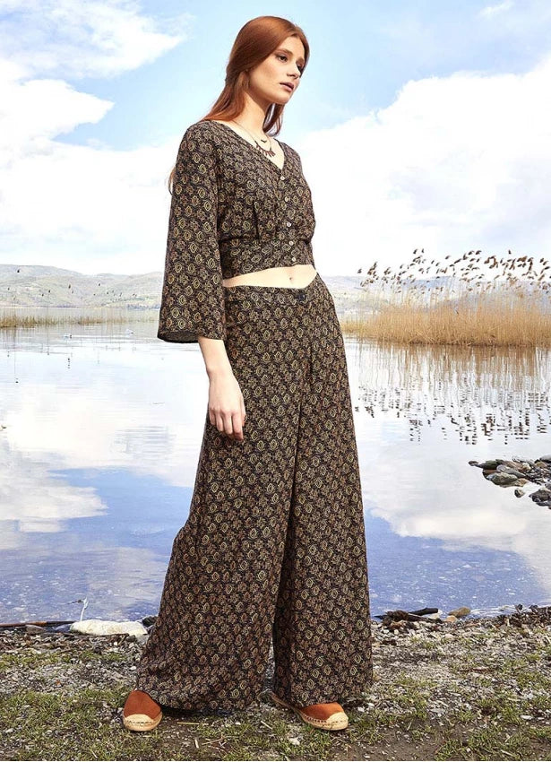 High Rise Wide Leg Brown Mink Palazzo Pants