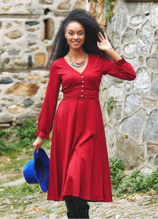 Boho Style Ruffle Sleeve Flared Long Dress