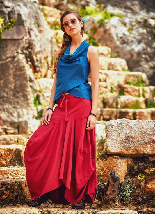 Gypsy Style Oversized Pocket Detailed Cotton Skirt