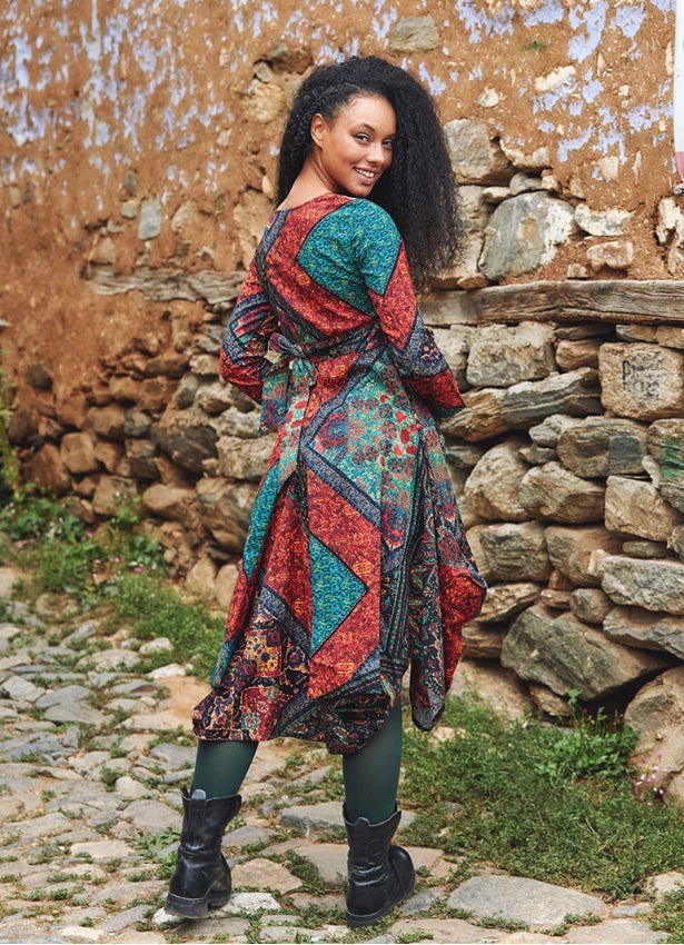 Black Babil V Neckline Long Sleeve Dress
